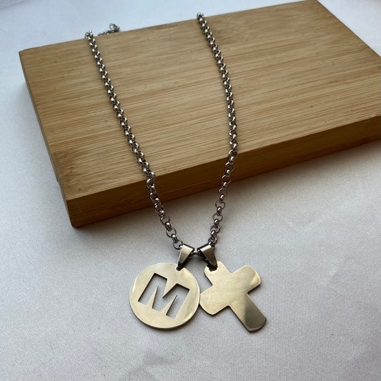 Initial and cross necklace (1 loop)